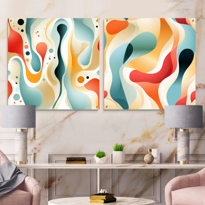 Daimarion - Ensemble de 2 peintures murales abstraites en acrylique, H 36 po x l 73 po
