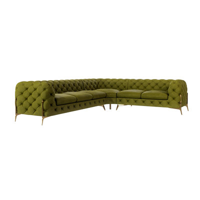 Chesterfield Corner Sofa L-Shape  with Gold Metal Legs
