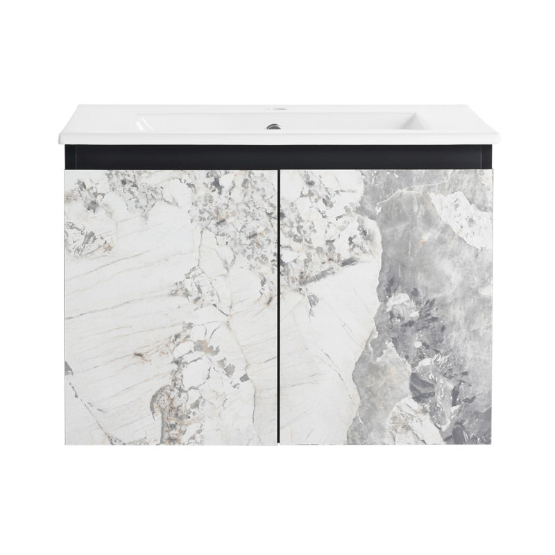 Meuble-lavabo mural flottant 24 po avec lavabo en céramique et armoire à fermeture en douceur, conception durable et peu encombrante