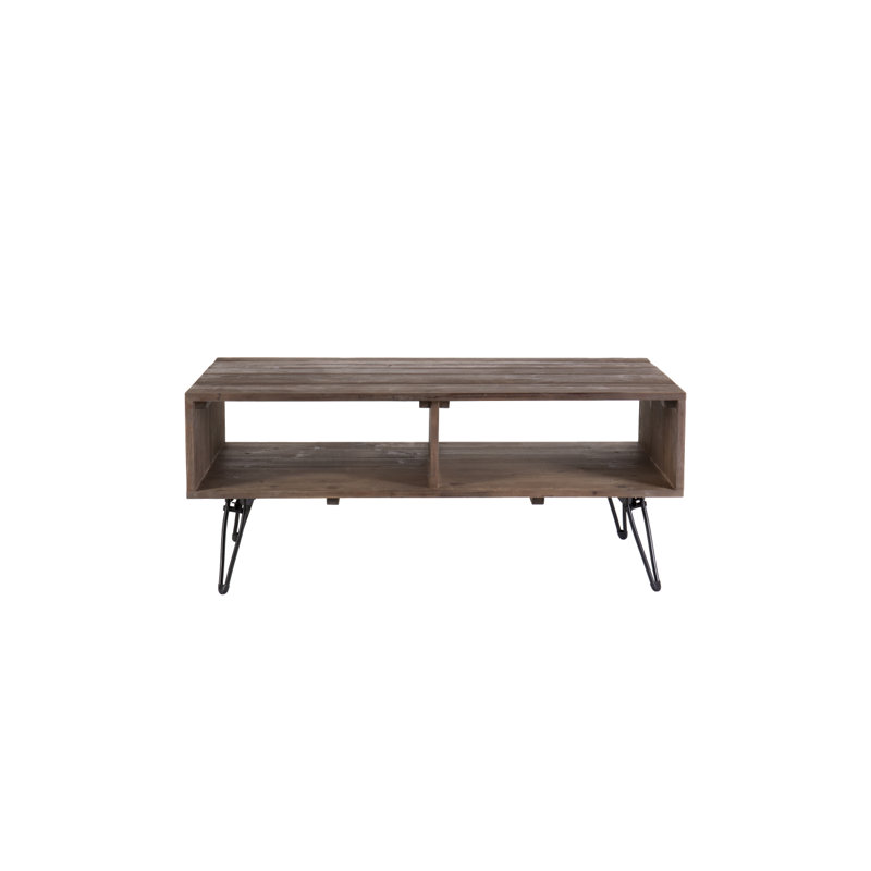 Jarmo 42 Inch Reclaimed Wood Rectangle Farmhouse Coffee Table With Storage, Metal Legs, Natural Brown, Brown