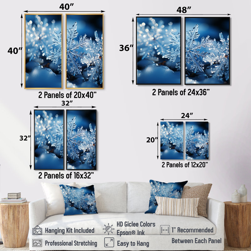 Flocons de neige scintillants II - paysage d'hiver sur toile, Noir, H 36 po x l 48 po