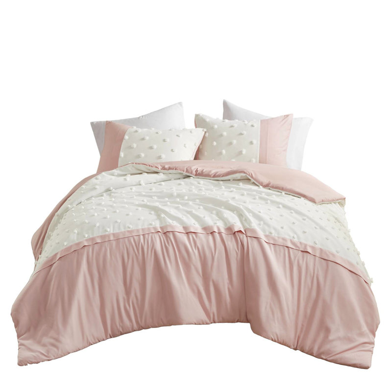 Housse de couette 3 pièces, double / grand, rose, envers en microfibre, certification, lavable à la machine, 4 attaches de coin, conception de la peau intérieure, étiqueté, attaches