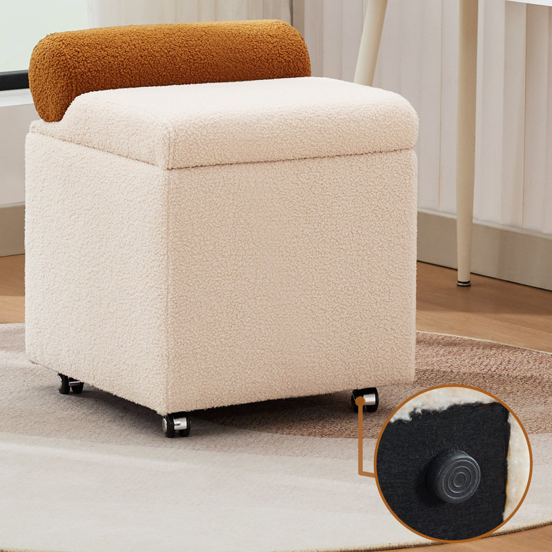 18" Upholstered Storage Ottoman Stool with Hidden Compartment, BEIGE