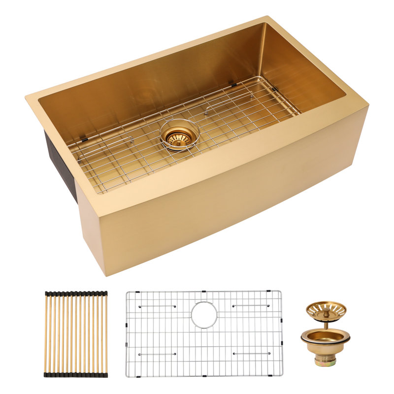Gold-Toned Farmhouse Apron Sink - Premium Stainless Steel