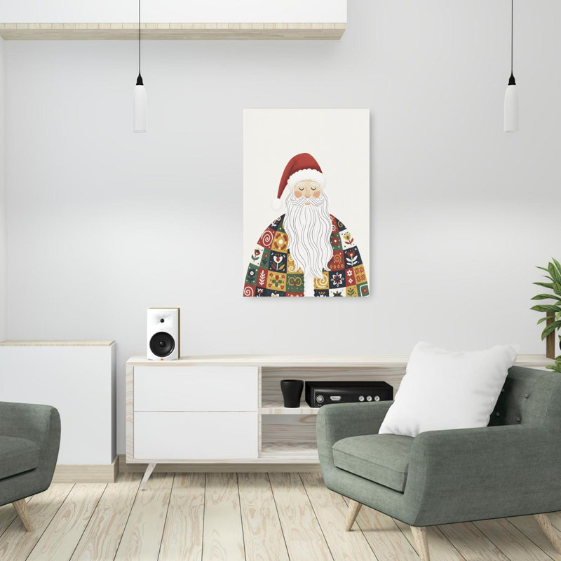 Festive Folk Santa Classic Colorful Traditional Winter Wall Art Print 1 Piece Wrapped Canvas Wall Art, 91.44cm H x 60.96cm W