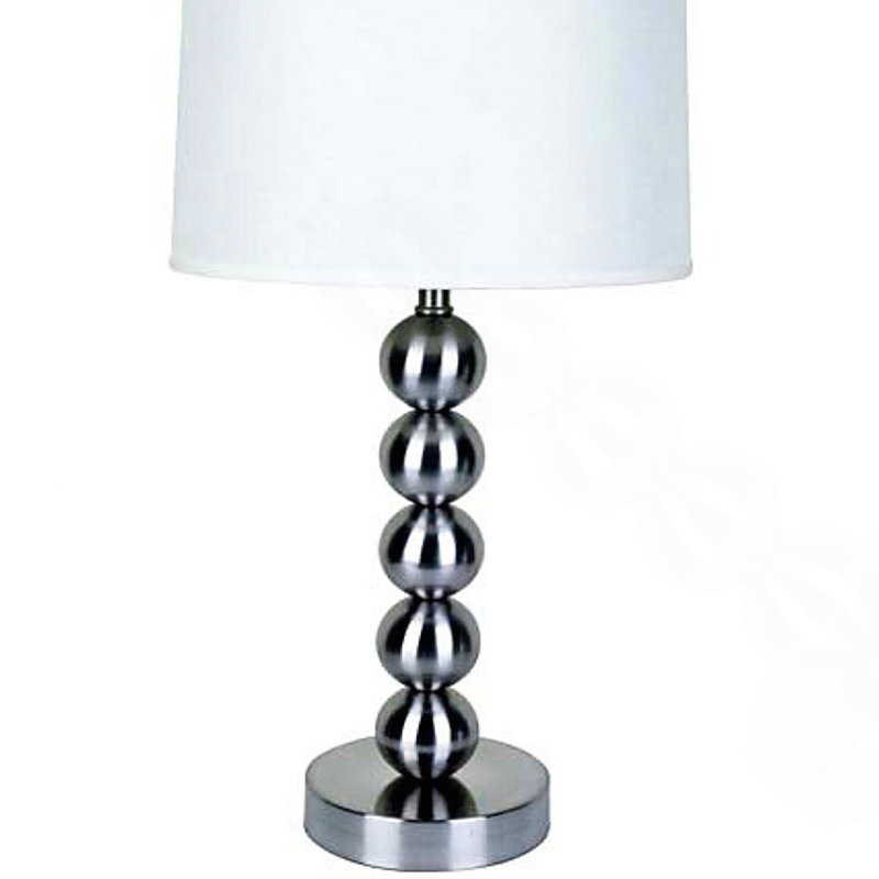 Lampe de table haute 28 po en métal avec finition nickel satiné, abat-jour en lin blanc