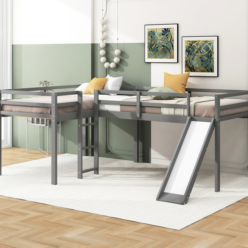 Lit mezzanine simple en forme de L avec, gris - Transformez l'espace de votre chambre à coucher, Gris