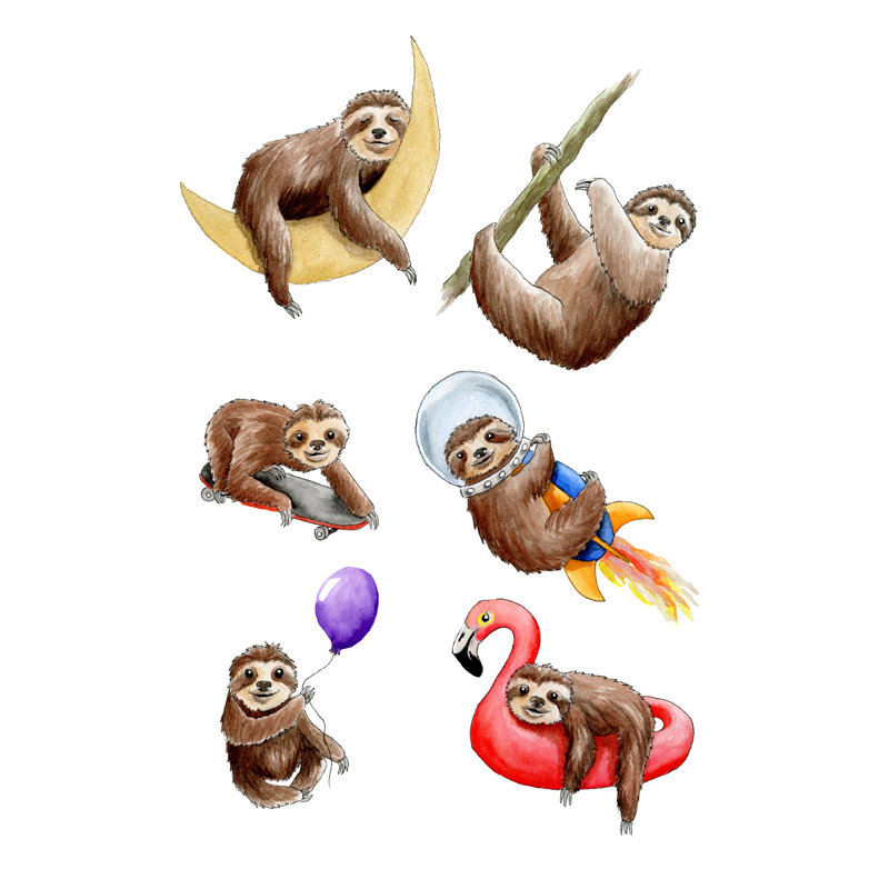 «Sloths» par Leah Tedesco sur, H 48 po x l 32 po, Blanc, Papier avec cadre unique doré