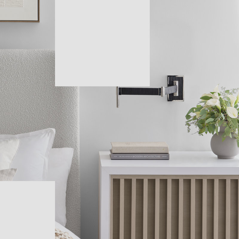 Suzanne Kasler Elle Swing Arm Sconce, Polished Nickel/Black Rattan