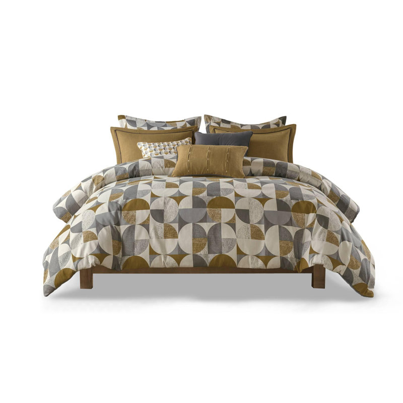 Polyester jacquard Comforter 9 Piece Set, Gold
