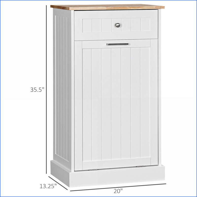 Cabinets, poubelle inclinable autoportante avec tiroir | Blanc cassé | Panneau de fibres à densité moyenne