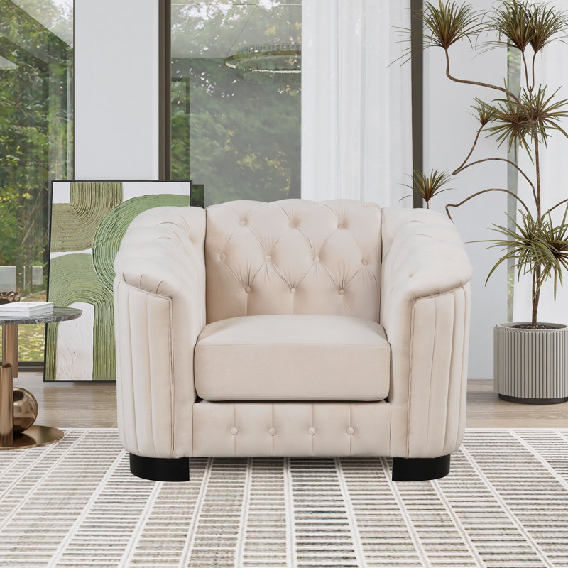 Canapé Embourg, Velours beige, H 30,4 po x l 41,5 po x P 33,8 po, 1