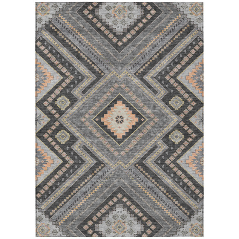 Tapis intérieur tribal lavable 9 pi x 12 pi gris