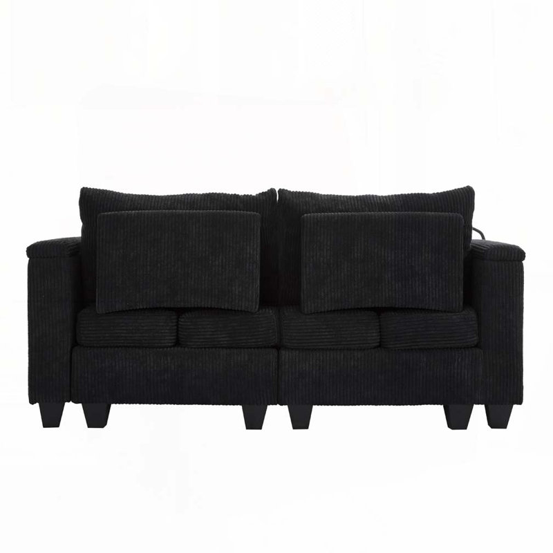 Canapé-lit convertible en Corduroy avec ports USB et deux porte-gobelets, Noir