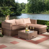 Ensemble de conversation modulaire d’extérieur avec coussins 3 pièces en rotin Tidworth