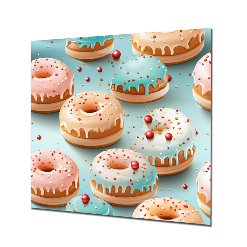 Art mural en métal rose et bleu Donut Kithchen, H 29 po x l 29 po x P 1,5 po