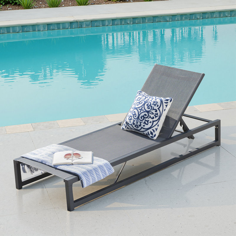 Classic 77"L Patio Chaise Lounge with Adjustable Reclining Backrest Aluminum Frame & Breathable Outdoor Mesh for a Cool Experience