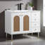 Meuble-lavabo sur pied 36 po avec lavabo simple, lavabo en céramique, armoire de rangement en rotin avec 2 portes et 3 tiroirs-636978809