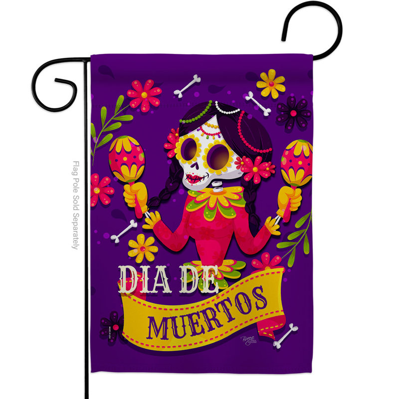 Double Sided 18.5'' H x 13'' W Polyester Day Of The Dead Garden Flag