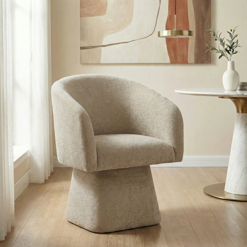 Fauteuil d'appoint pivotant, tissu chenille doux, assise à coussin profond, Kaki