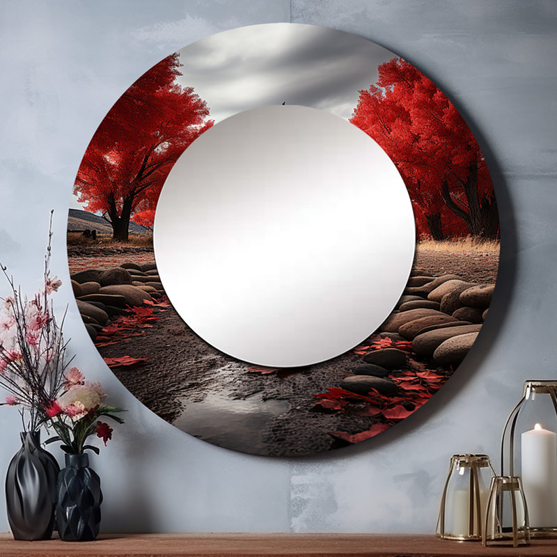 Red Church Sanctuary In Solitude - Church Decorative Mirror, Red Round Wall Mirror, Printed Metal Art, 23" x 23"