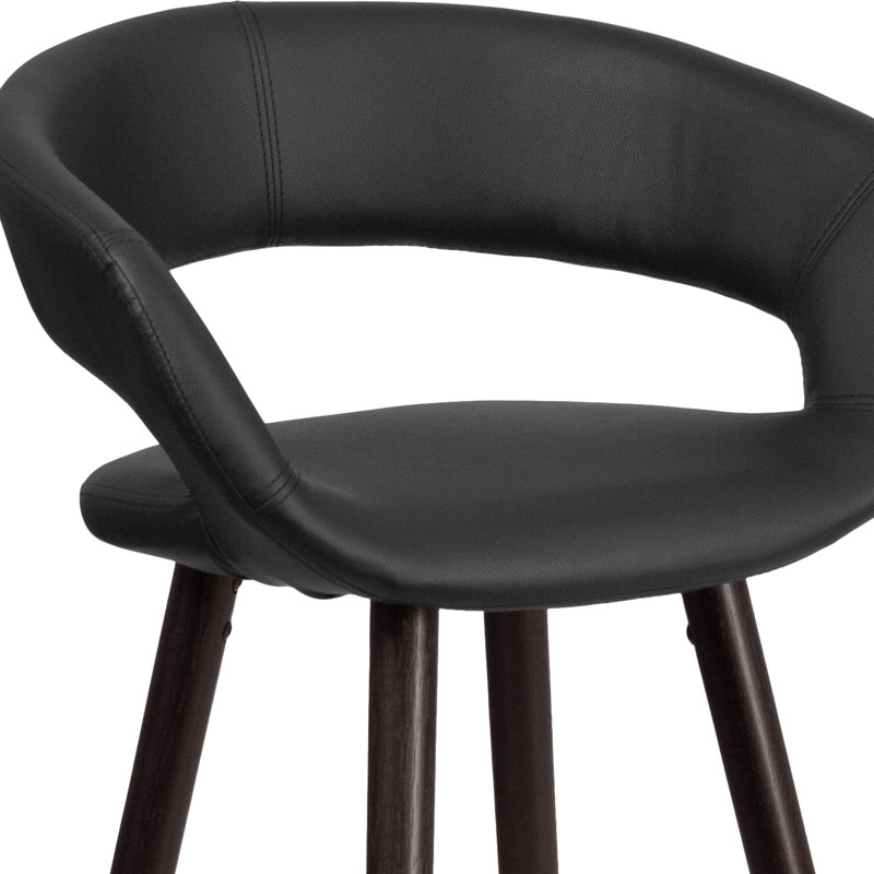 Palafox 24'' High Contemporary Vinyl Counter Height Stool with Wood Frame, Black, Bar Stool (29” Seat Height)