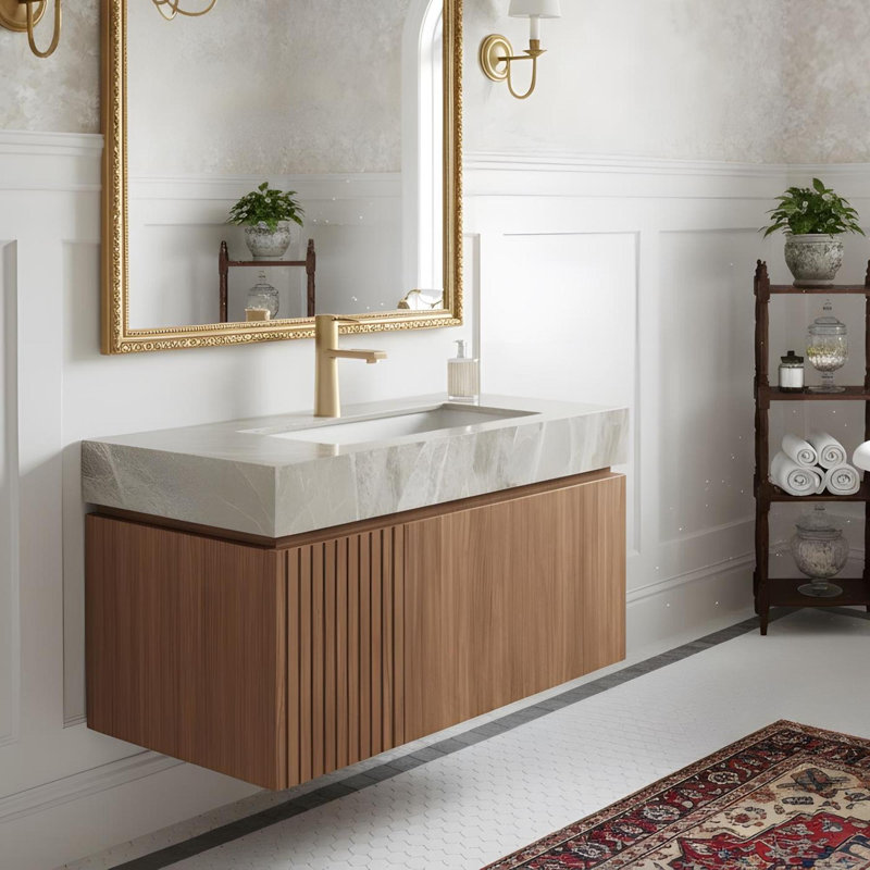 Meuble-lavabo 30 po avec tiroirs et lavabo, Espresso, Gris clair, 29"