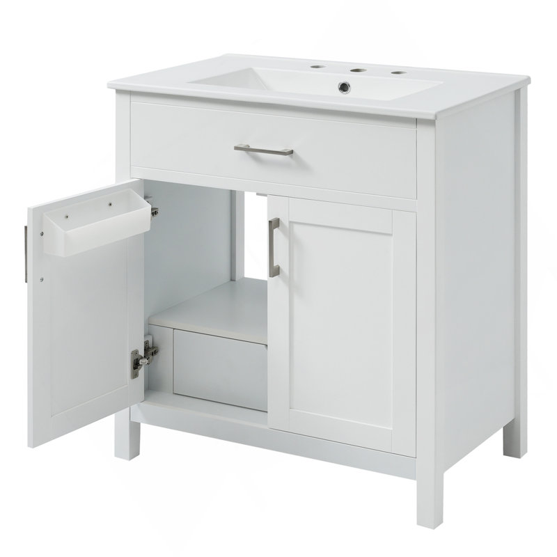 Meuble-lavabo de 30 pouces avec lavabo en céramique et beaucoup de rangement - le choix parfait pour les petites salles de bain