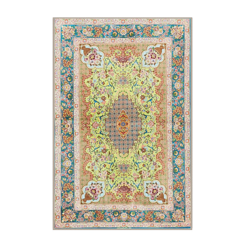 Tapis vert/jaune/rouge clair traditionnel Geocron, Rectangle 4 pi x 6 pi