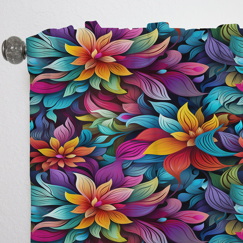 Vibrant Mandala Boho Pattern IV - Floral Curtain - Room Darkening Floral Curtain - 1 Panels, 52" W x 120" L