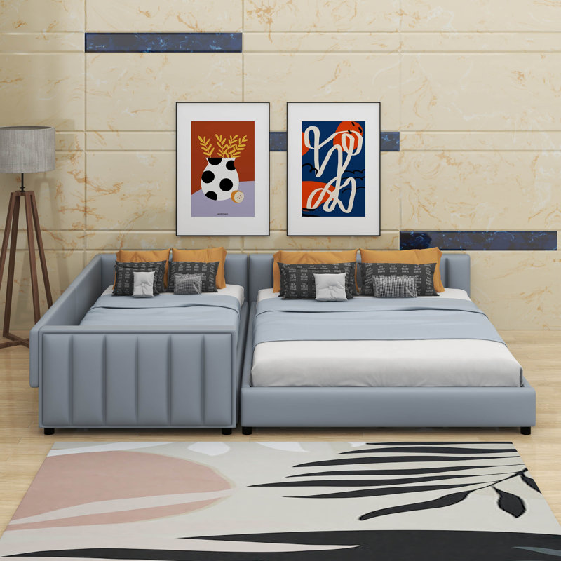 Grand lit plateforme tapissier, Gris