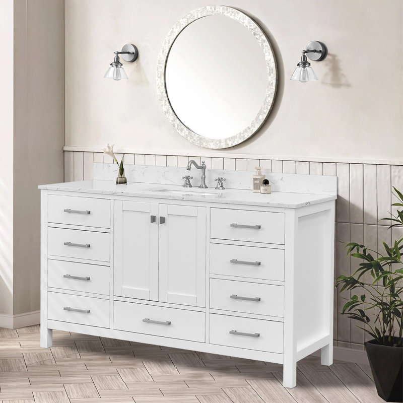 Meuble-lavabo autoportant 60 po avec comptoir simple en bois massif 60 po