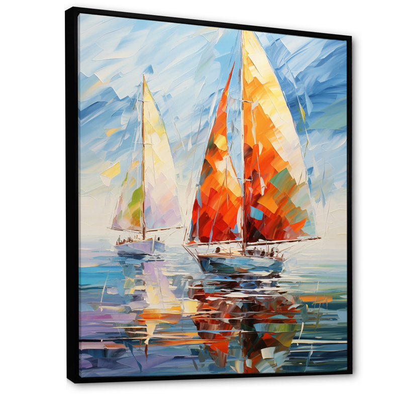 Achna voilier abstrait vents II, H 32 po x l 16 po x P 1 po, Cadre flottant noir