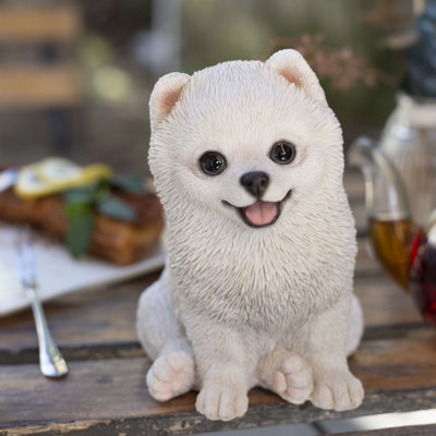  White Pomeranian | Handpainted Decorative Puppy Statue for Home & Garden Decor | Premium Polyresin Dog Statue | Gift for Dog Lovers | Weather-Resistant Indoor/Outdoor Decor