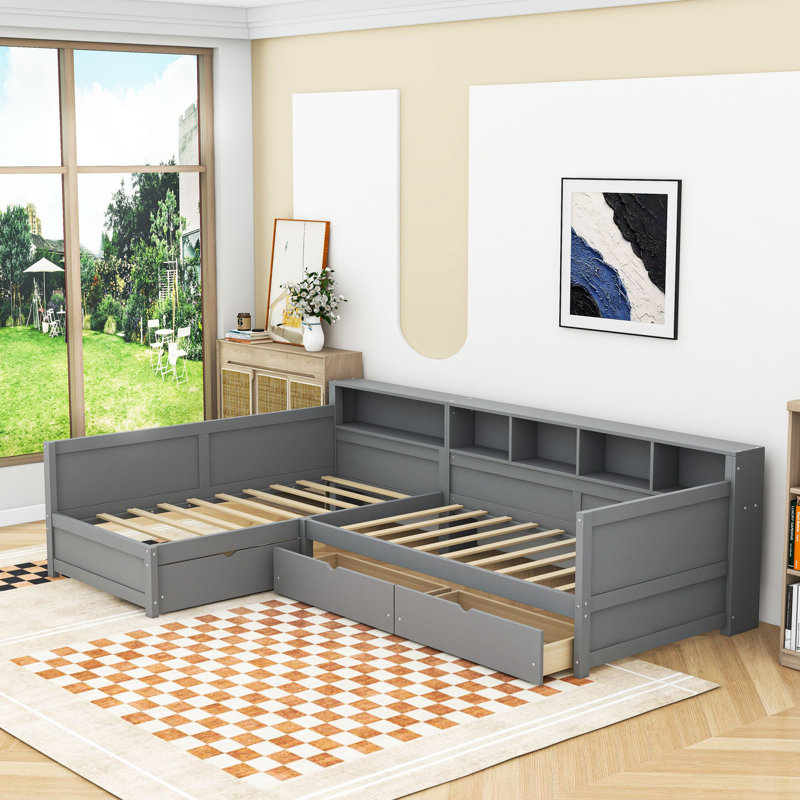 Wooden Daybed with Storage Drawers, Gray