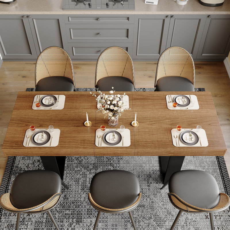 Rectangular Extendable Dining Table, Brown Wood/Black