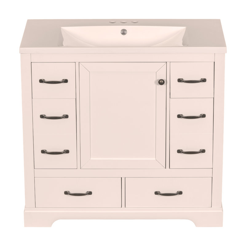 Ensemble de meuble-lavabo 36 po avec évier, six tiroirs, diviseur de tiroir multifonctionnel, tablette réglable, blanc