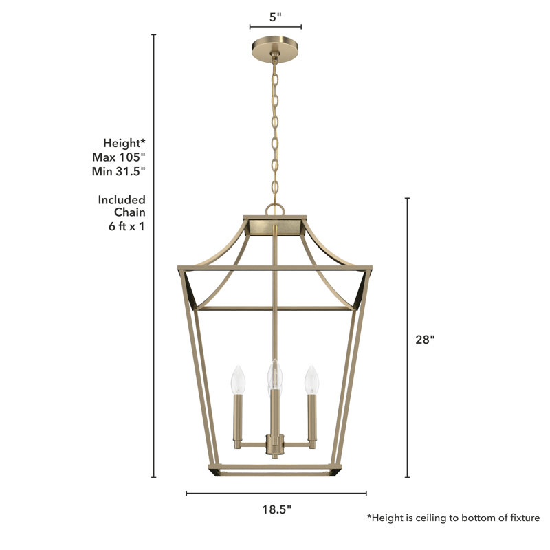 Laurel Ridge 4 Light Lantern Pendant, Alturas Gold
