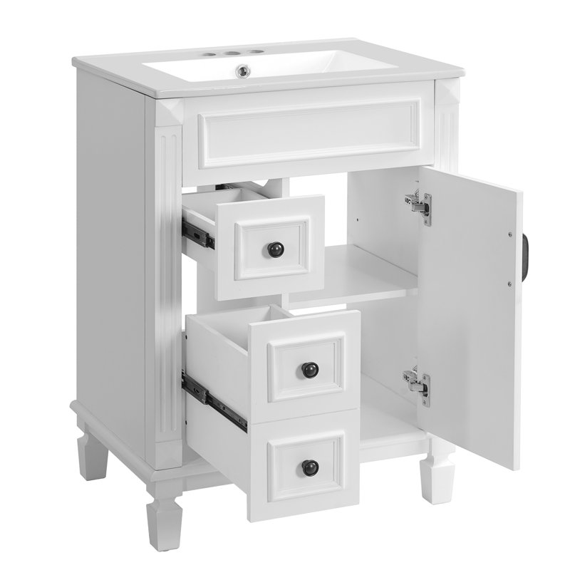 Meuble-lavabo 24 po avec lavabo en céramique pour salle de bain, Blanc