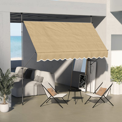 Auvent de terrasse pour terrasse, rétractable de 118 po avec tissu protégé et pieds réglables, tissu manuel beige pour terrasse, pour porche, terrasse, fenêtre, porte