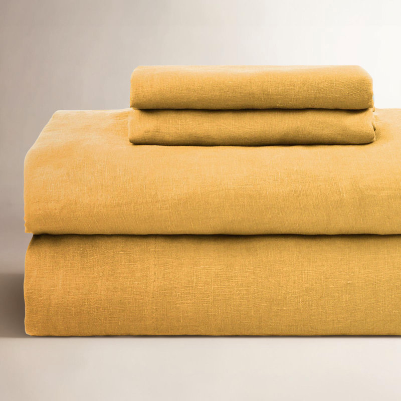 100% French Linen Sheet Set, King Sheet Set with 2 Pillowcases, White