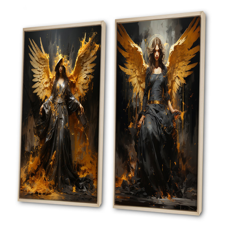«Gold Angel Rebel Renaissance I», ensemble de 2 reproductions d'art mural, Cadre flottant brun, H 40 po x l 41 po
