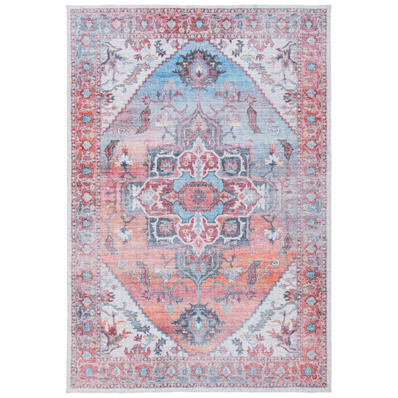 Katelyn Oriental Pink/Blue/Black/Ivory Area Rug, Rectangle 9' x 12'