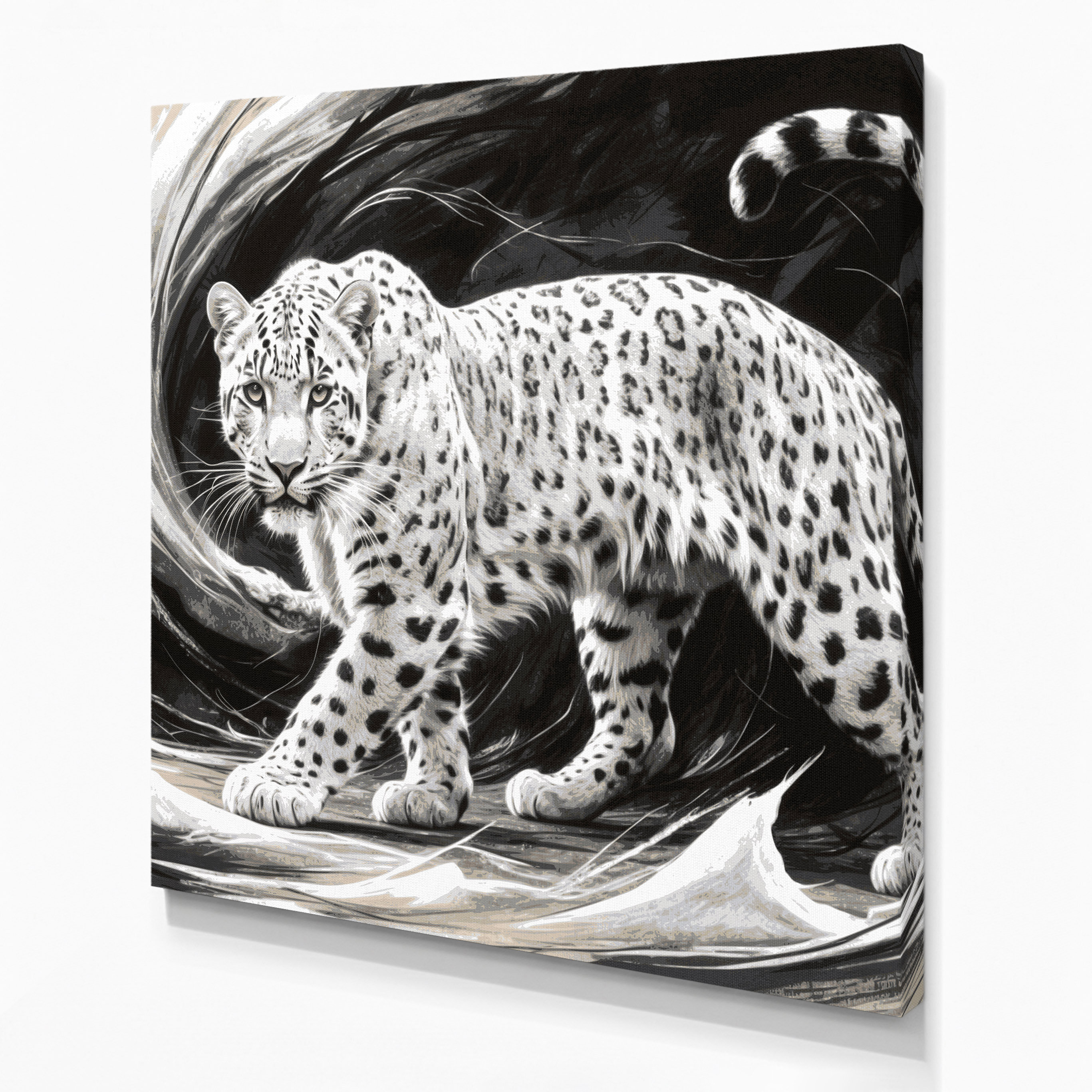 Brayden Studio® Big Cats White Persian Leopard Black Canvas Wall Art ...
