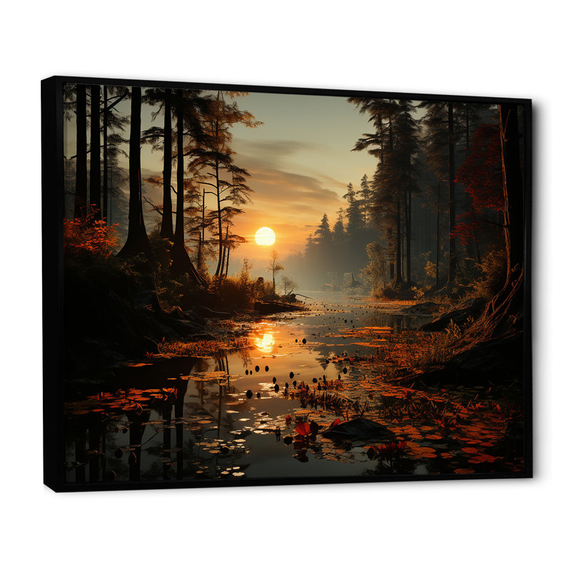 Mystic Vistas Autumn Forest - Art mural forêt, Cadre flottant noir, H 30 po x l 40 po