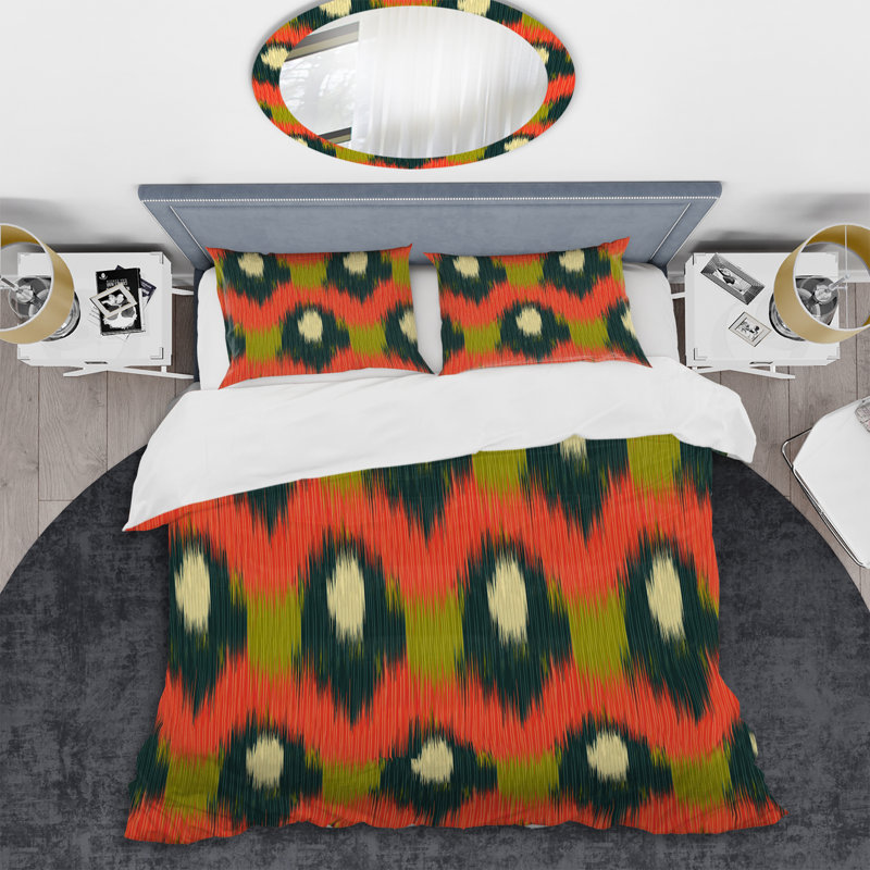 Ensemble de housse de couette orange et vert Ikat Ogee, Twin Duvet Cover + 2 Standard Shams