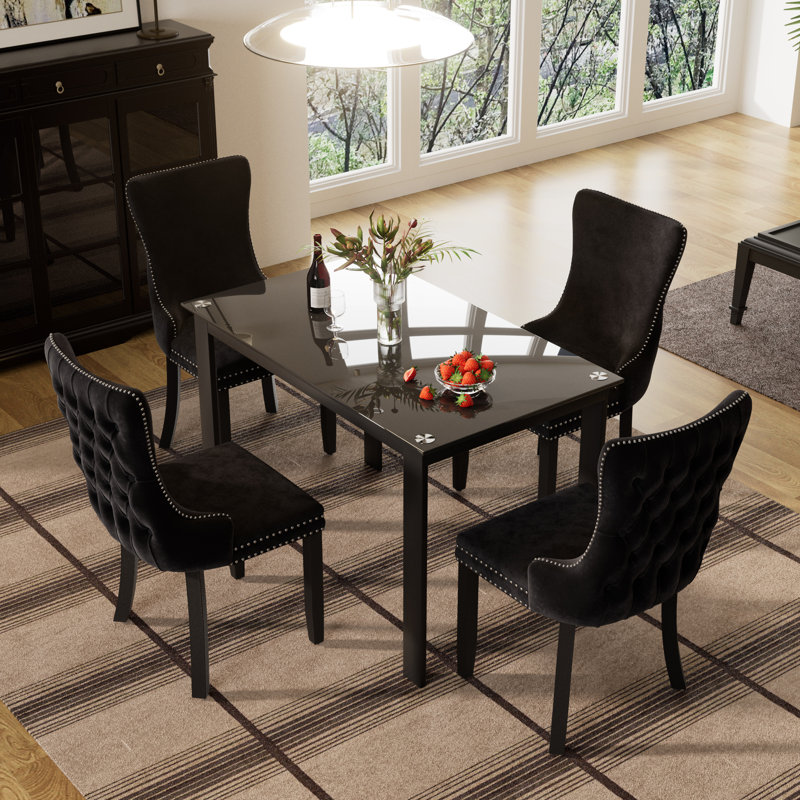 Ensemble de salle à manger 4 pièces, Noir, noir, noir, noir, H 29,5 po x L 47 po x l 27,6 po