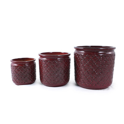 Pot à fleurs en céramique Bean Paste Red pour terrasse, jardin, rebord de fenêtre, etc. (3 pièces)