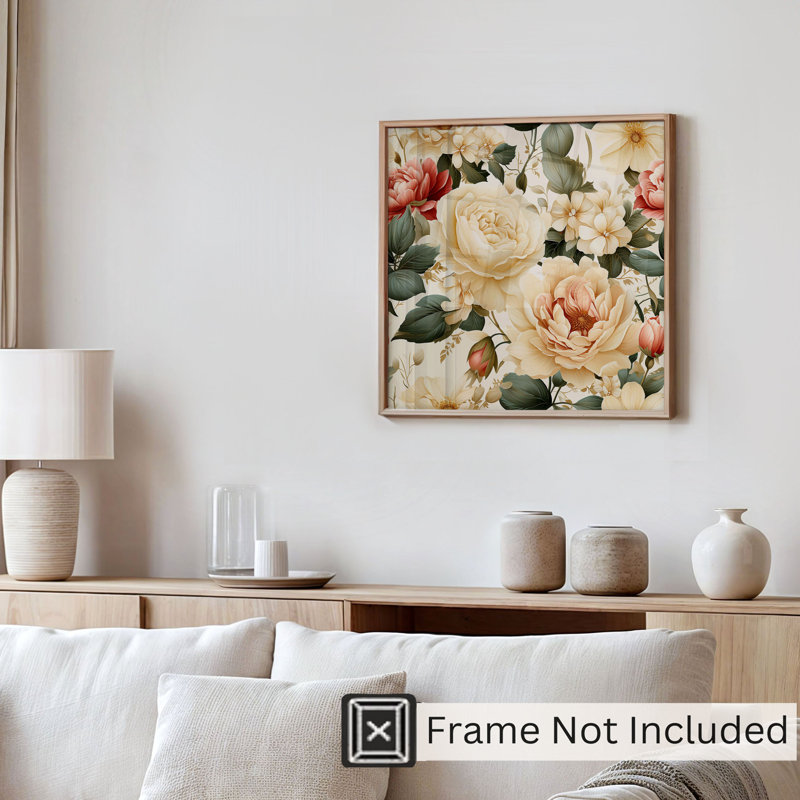 Motif floral VI, reproduction d'art non encadrée, H 28 po x l 28 po