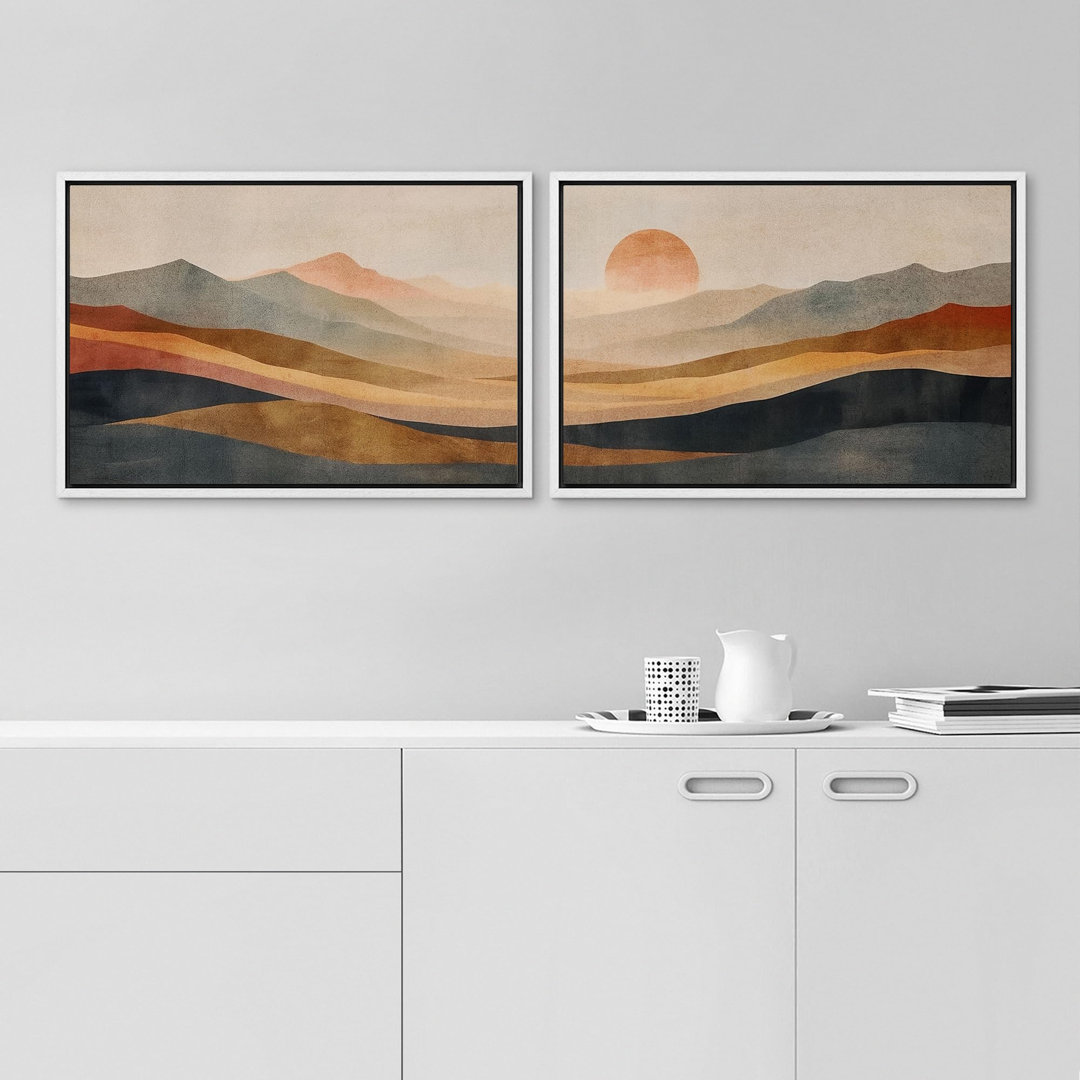 Sun Mountain Landscape " Earthen Hues Abstract Sun Mountain Rustic " 2 - Pieces IDEA4WALL Overall 